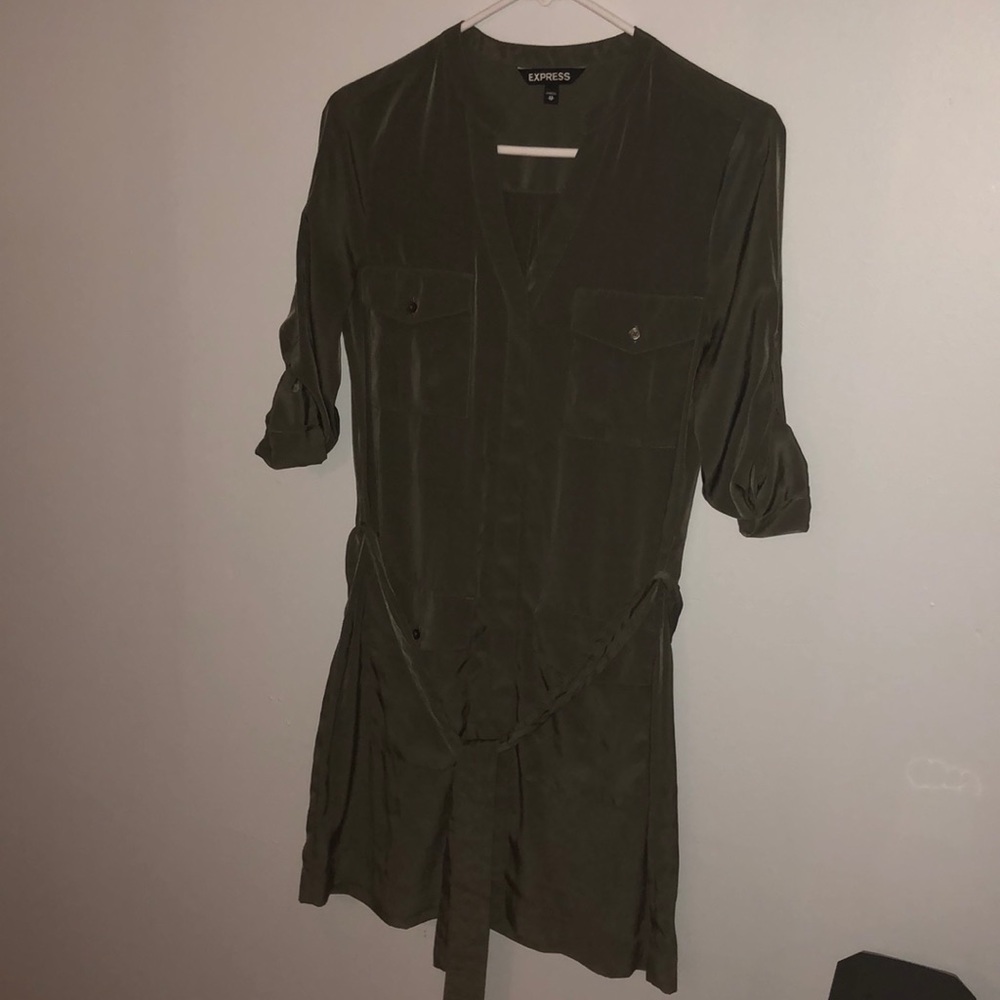 Olive Green waist tie Dress